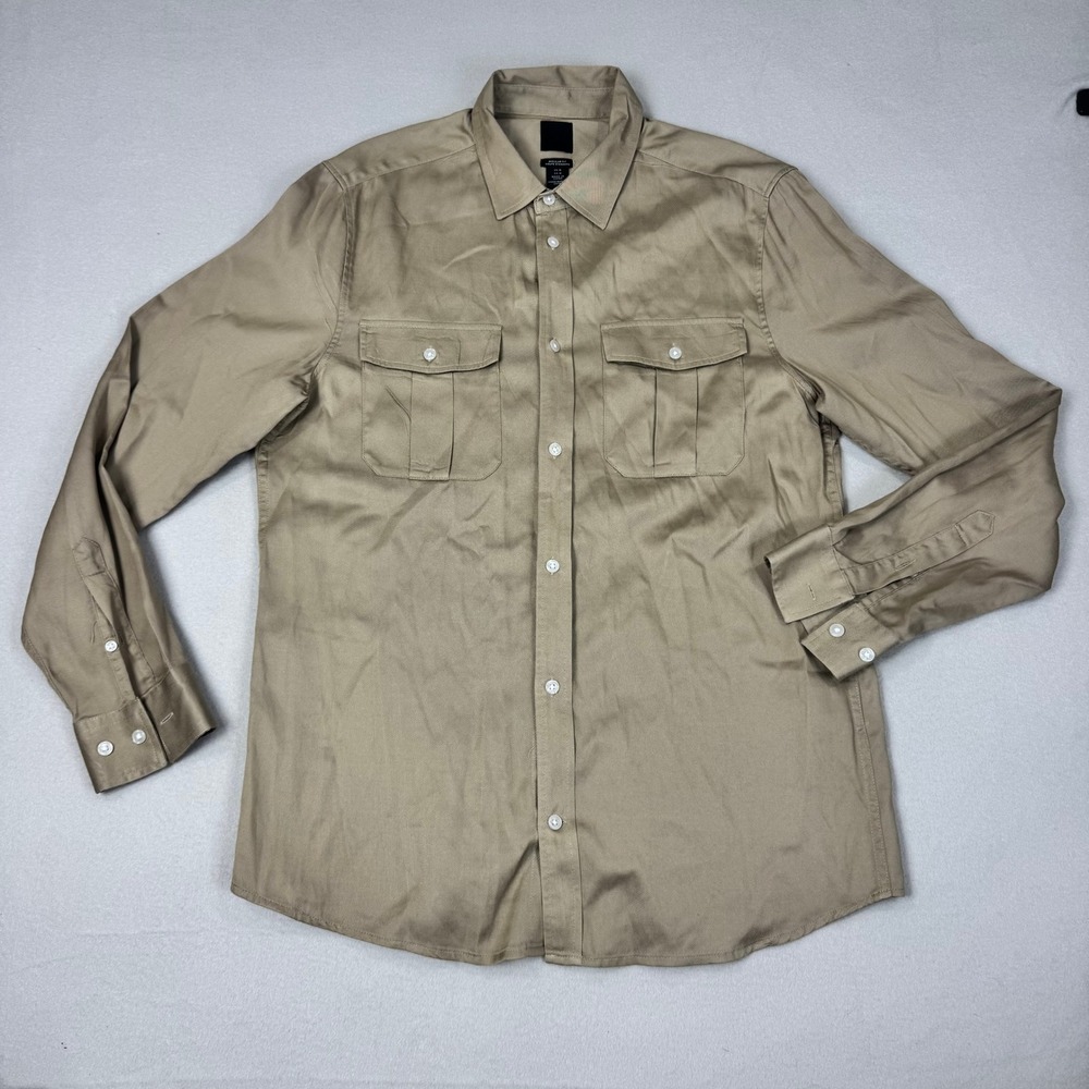 H&M Mens Regular Fit Lyocell Cotton Twill Utility Shirt Khaki Tan Size M 0859276